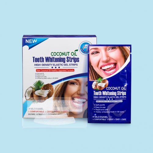 Tiras de gel blanqueador de dientes con aceite de coco